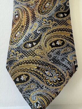 Bruno Marchesi Gold, Silver and Black Paisley Men’s Silk Tie